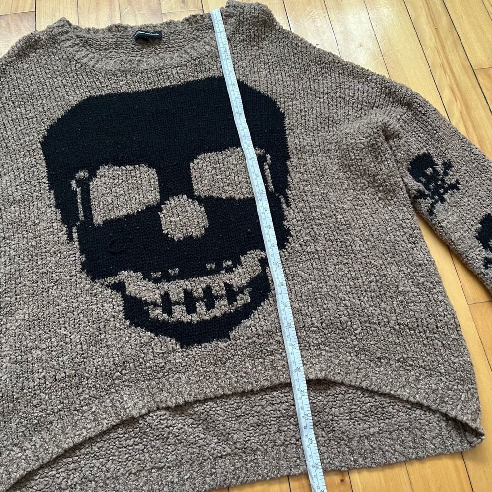 Seductions Skull & Crossbones Knit Sweater Taupe Black M L Goth Grunge Emo Y2k